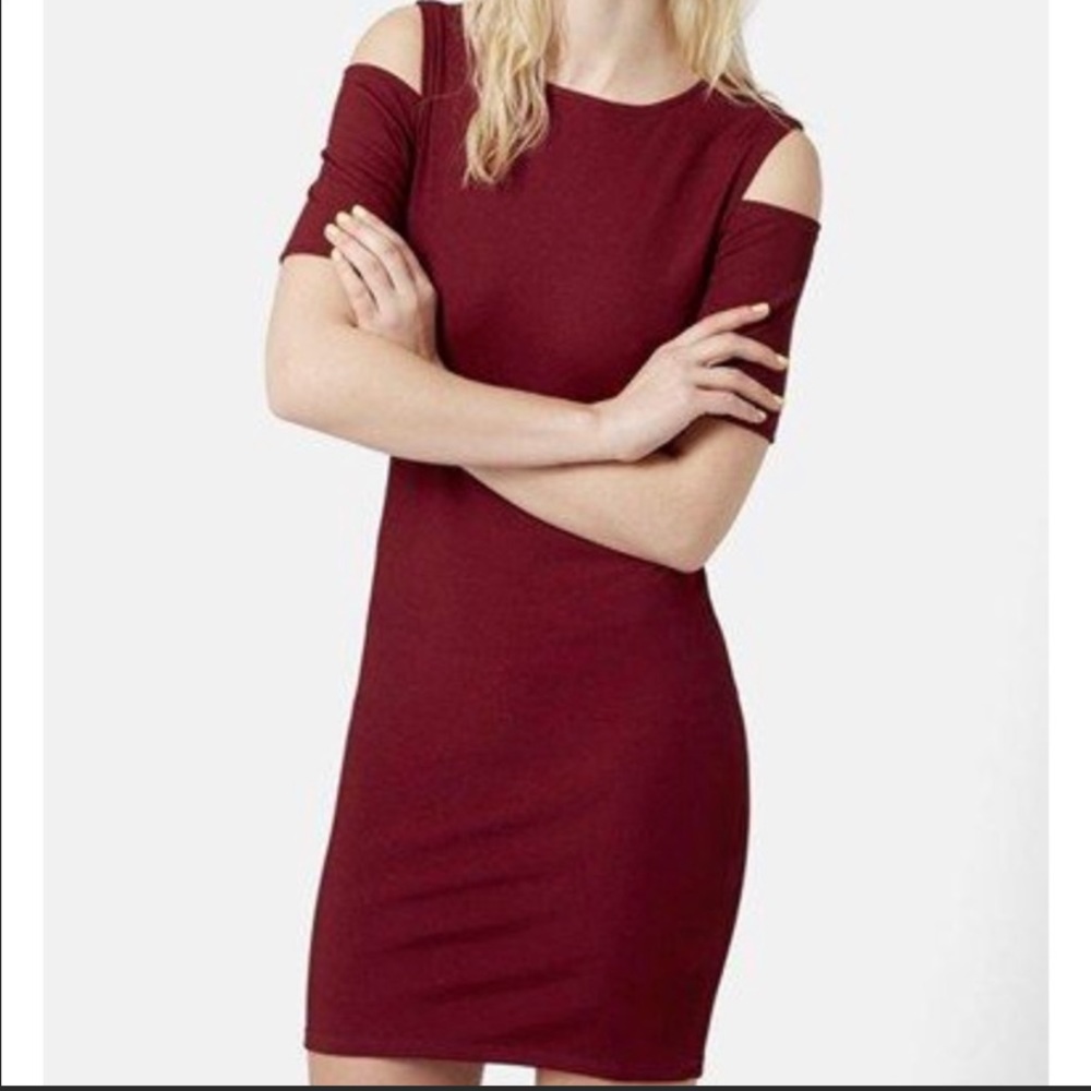 Topshop Red Cold Shoulder Casual Dress M